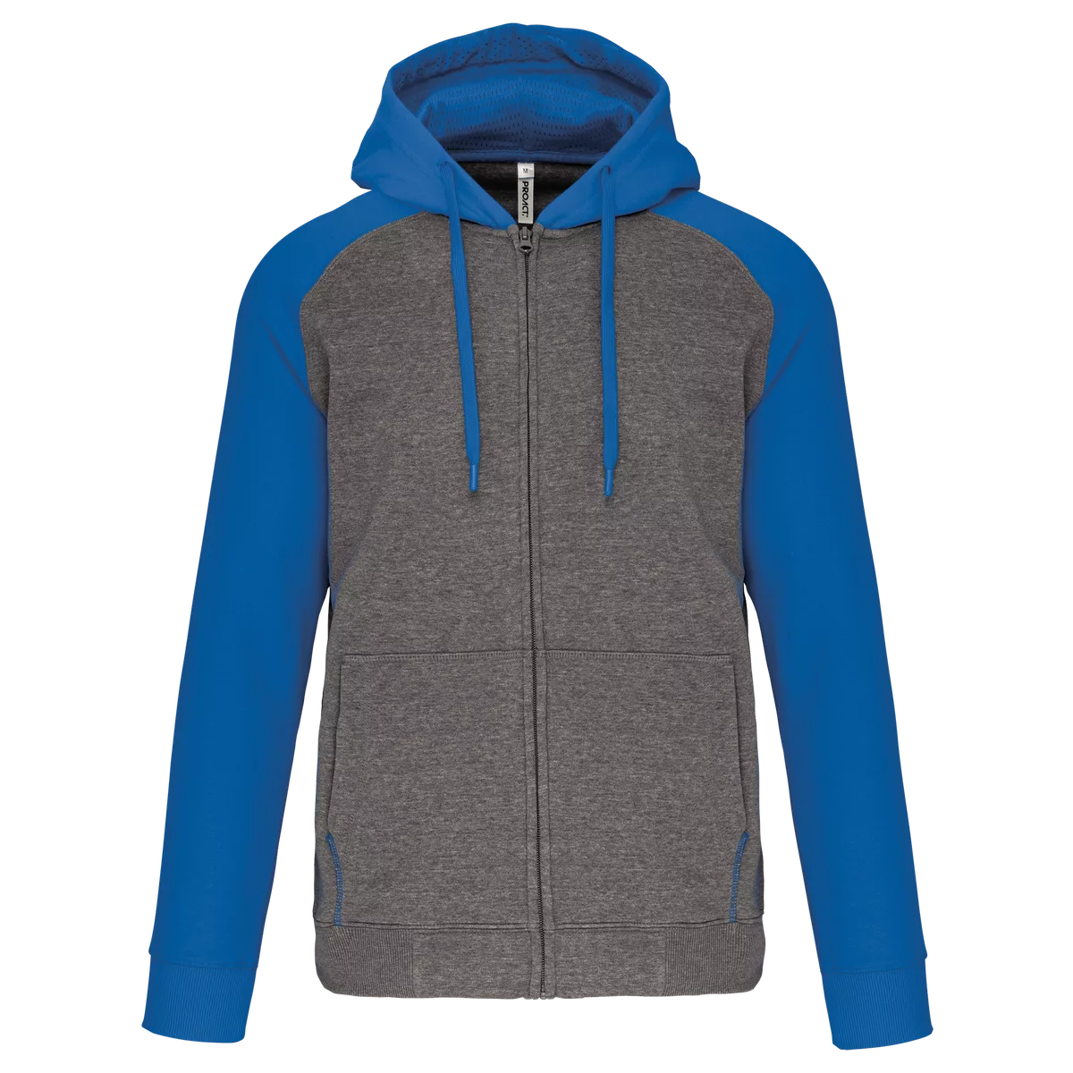 Tweekleurig sweatvest met capuchon unisex Grey heather/Sporty royal blue