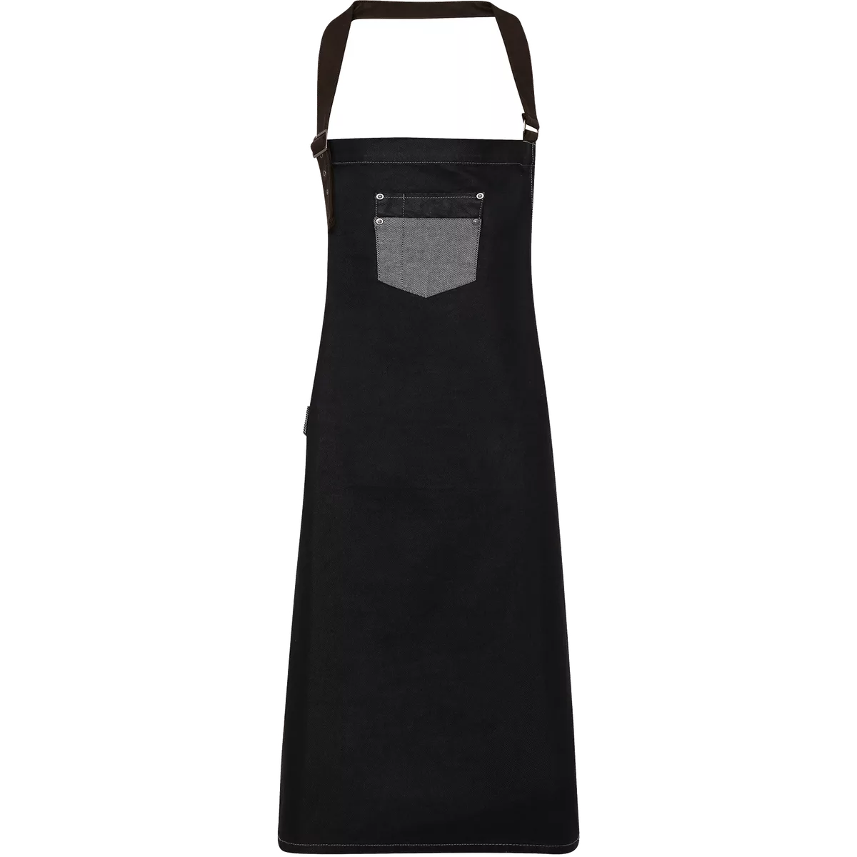 Division – Waxed look denim bib apron with faux leather Black Denim