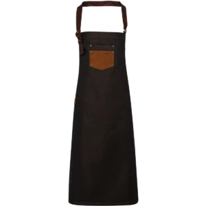 Division – Waxed look denim bib apron with faux leather Black / Tan Denim