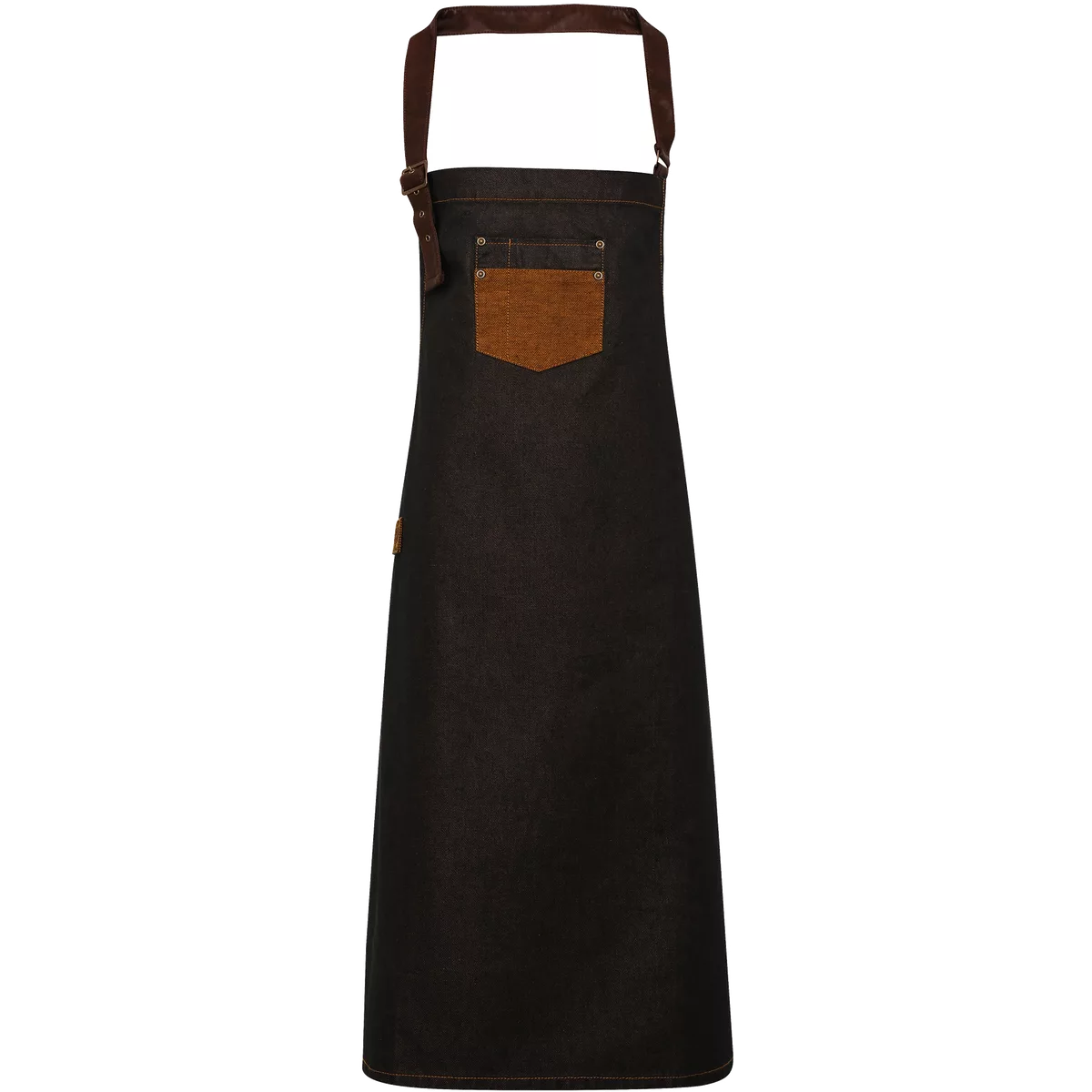 Division – Waxed look denim bib apron with faux leather Black / Tan Denim