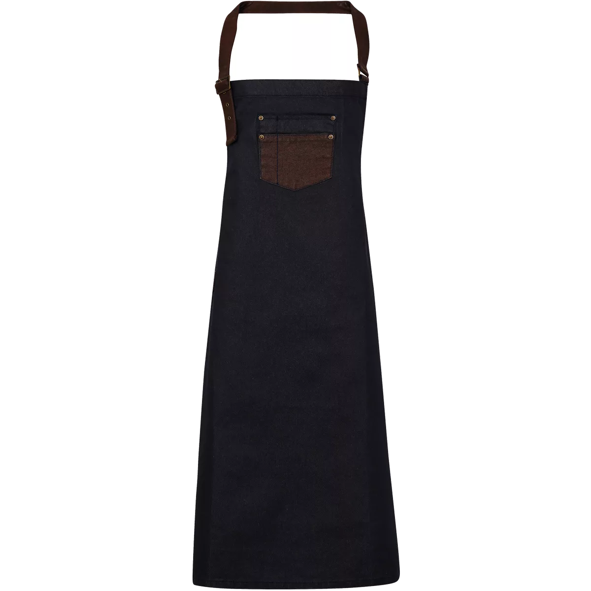 Division – Waxed look denim bib apron with faux leather Indigo / Brown Denim