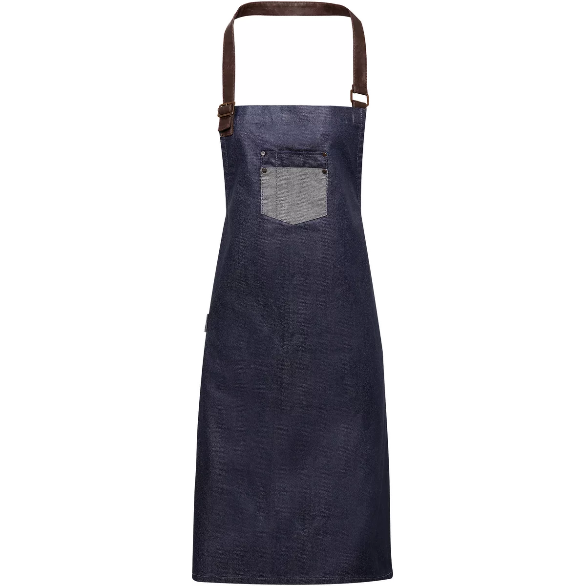 Division – Waxed look denim bib apron with faux leather Indigo Denim