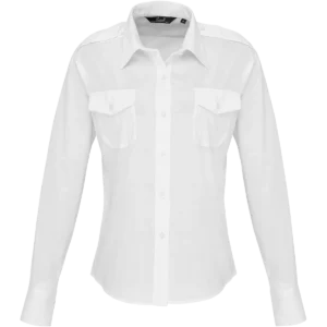 Ladies’ Long Sleeve Pilot Shirt White