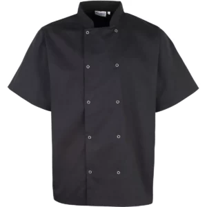Studded Front Short Sleeve Chef’s Jacket Black