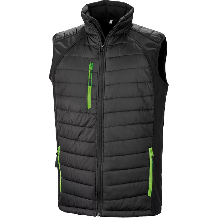 Black compass gewatteerde softshell bodywarmer Black / Lime