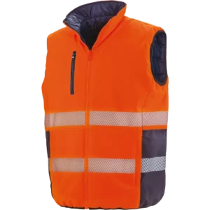 Omkeerbaar zacht gewatteerd veiligheidshesje Fluorescent Orange / Navy