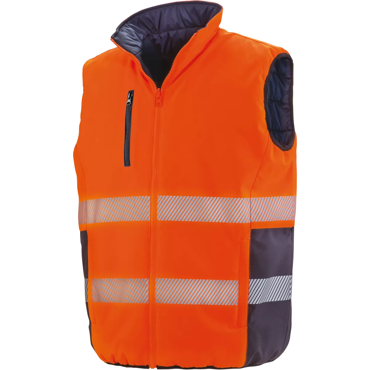Omkeerbaar zacht gewatteerd veiligheidshesje Fluorescent Orange / Navy