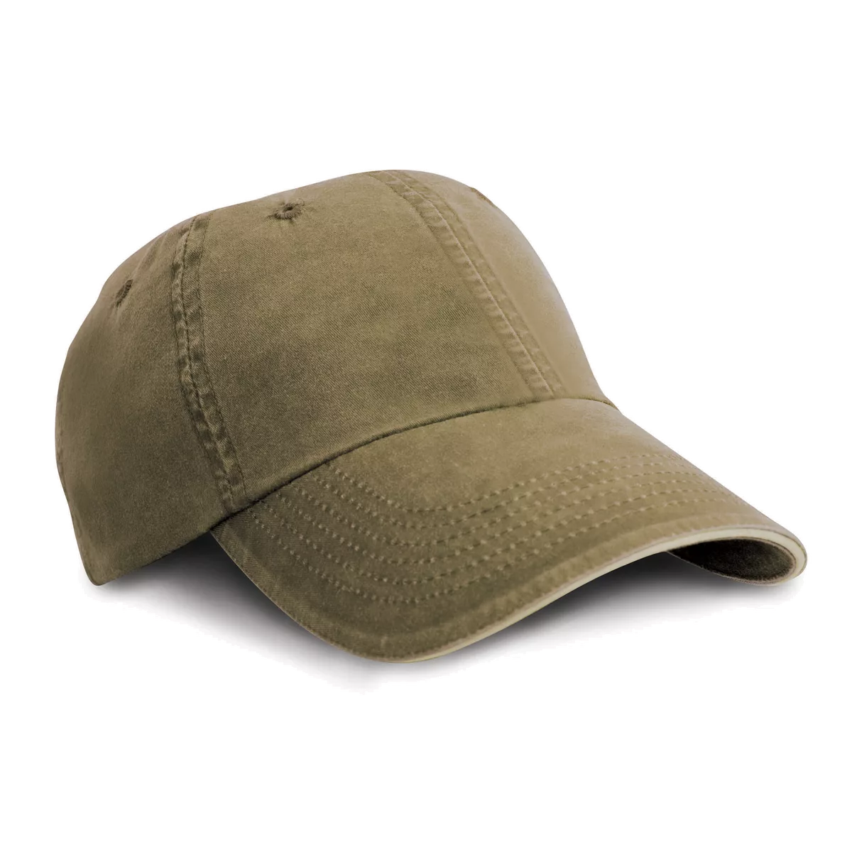 Verwassen fine line katoenen pet met sandwichbies Olive / Stone