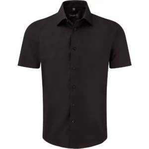 Men’s Easy Care Fitted overhemd met korte mouwen Black