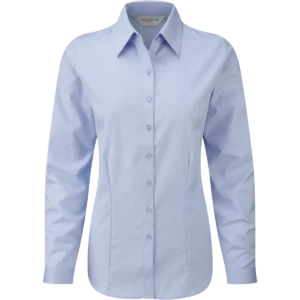 Ladies Long Sleeve Herringbone Shirt Light Blue