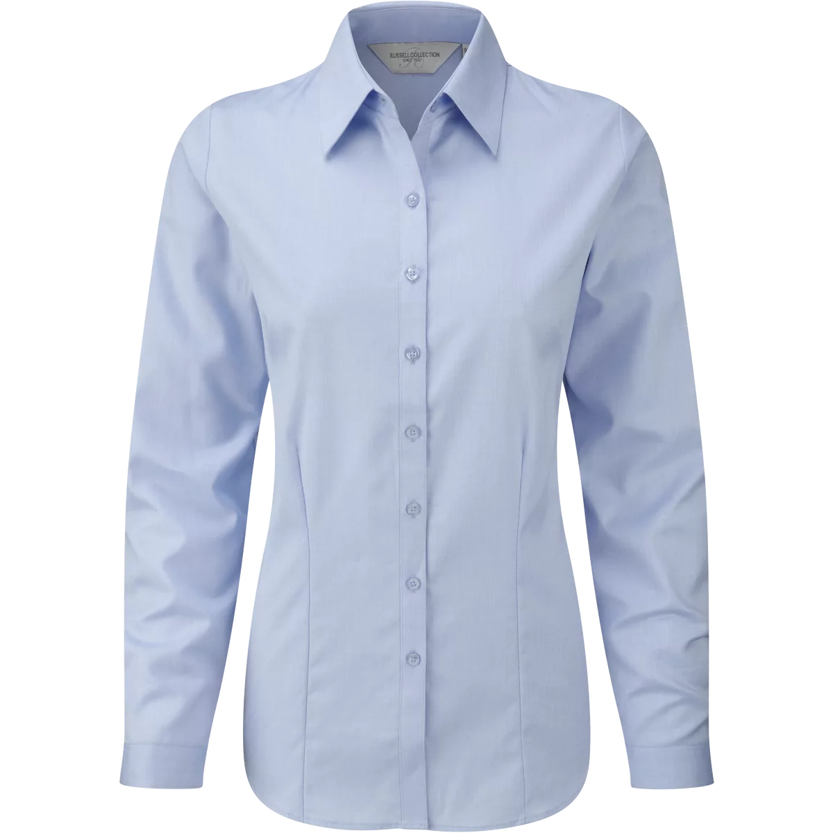 Ladies Long Sleeve Herringbone Shirt Light Blue