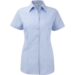 Ladies Short Sleeve Herringbone Shirt Light Blue