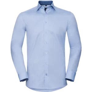 Herringbone overhemd met lange mouwen Light Blue / Mid Blue / Bright Navy