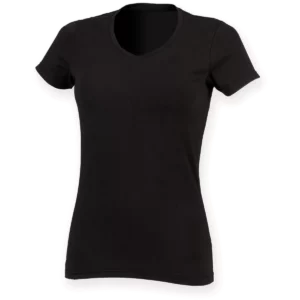 Ladies Stretch V-neck T-shirt Black