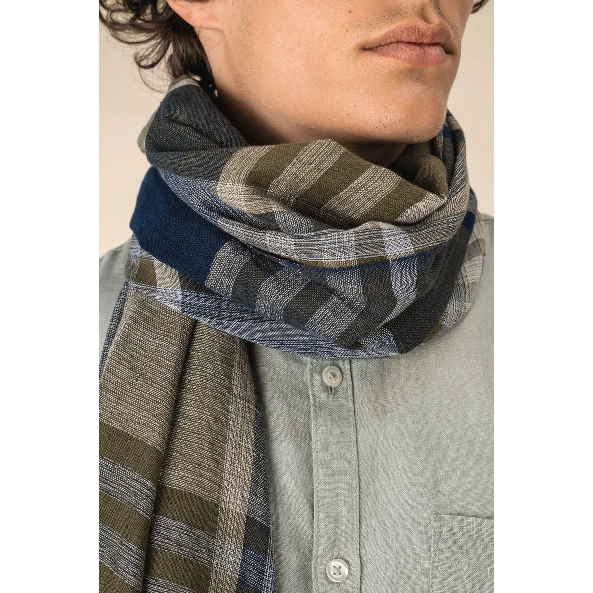 Uniseks tulbanddoek met ruit- en streepmotief. algemeen-2