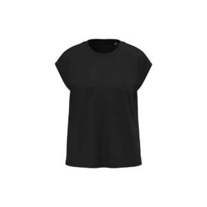 Dames-T-shirt van verantwoorde materialen zonder mouwen met schoudervullingen Black