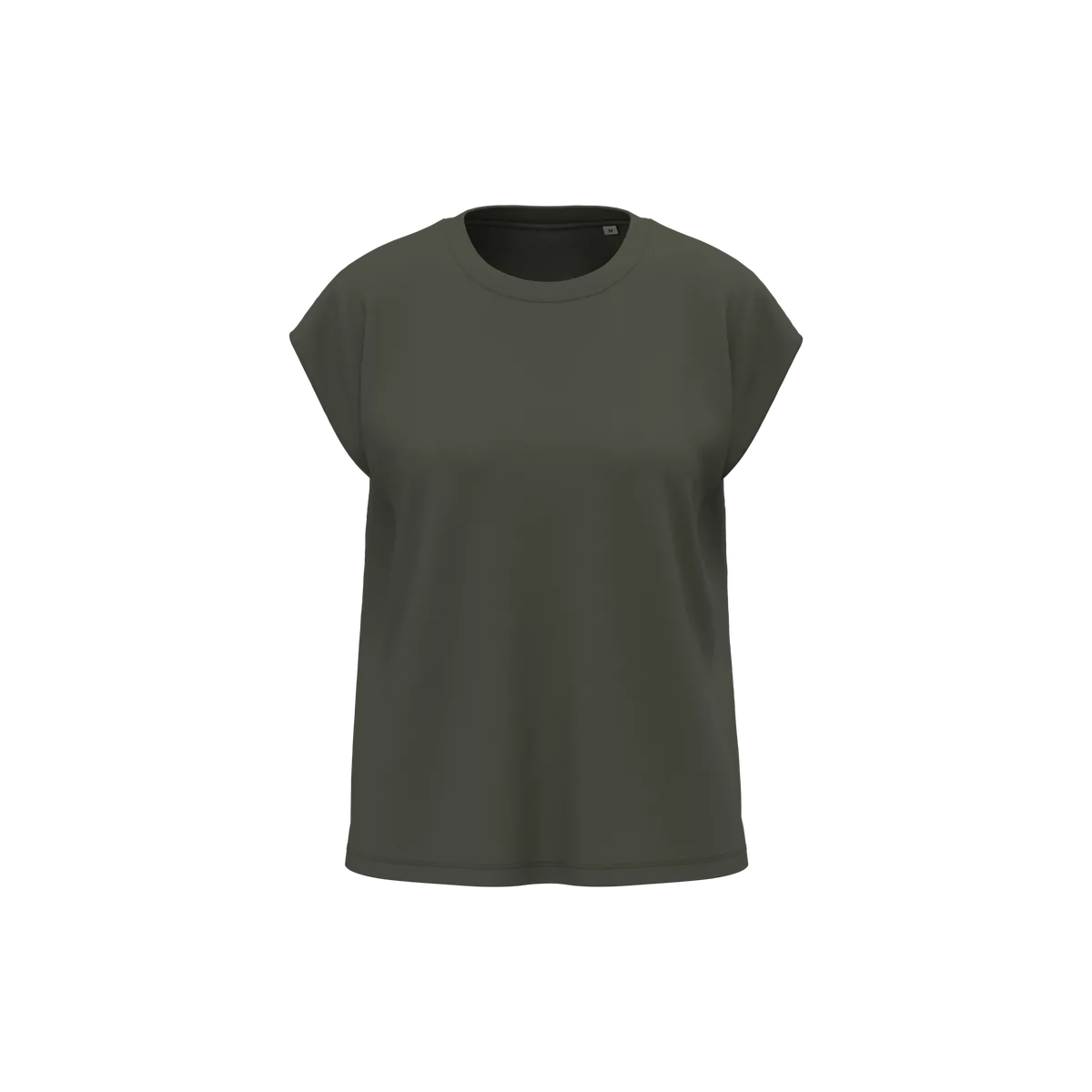 Dames-T-shirt van verantwoorde materialen zonder mouwen met schoudervullingen Organic Khaki
