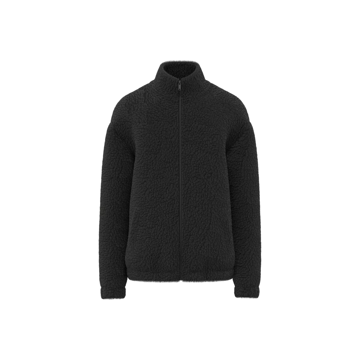 Uniseks sweater van sherpa met rits en afhangende schouders Black