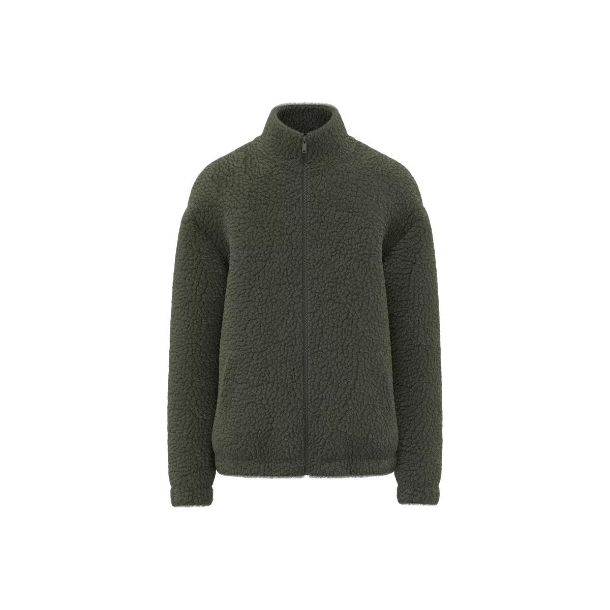 Uniseks sweater van sherpa met rits en afhangende schouders Forest Khaki