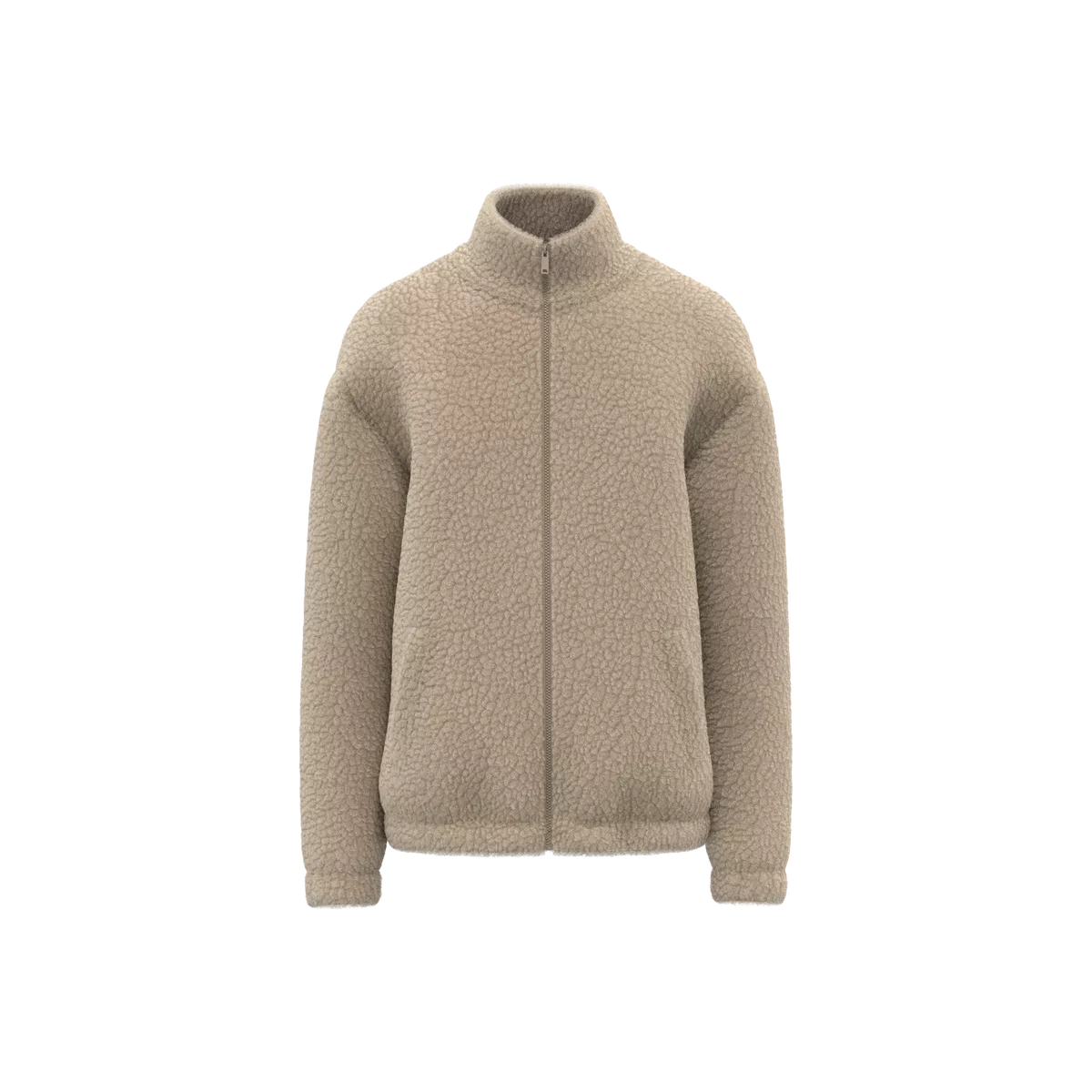 Uniseks sweater van sherpa met rits en afhangende schouders Wet Sand