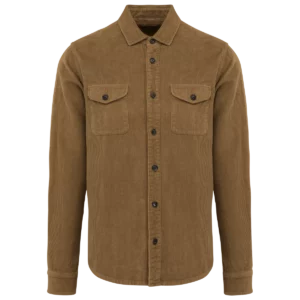 Ecologisch verwassen herenovershirt van ribfluweel Washed Brown Sugar