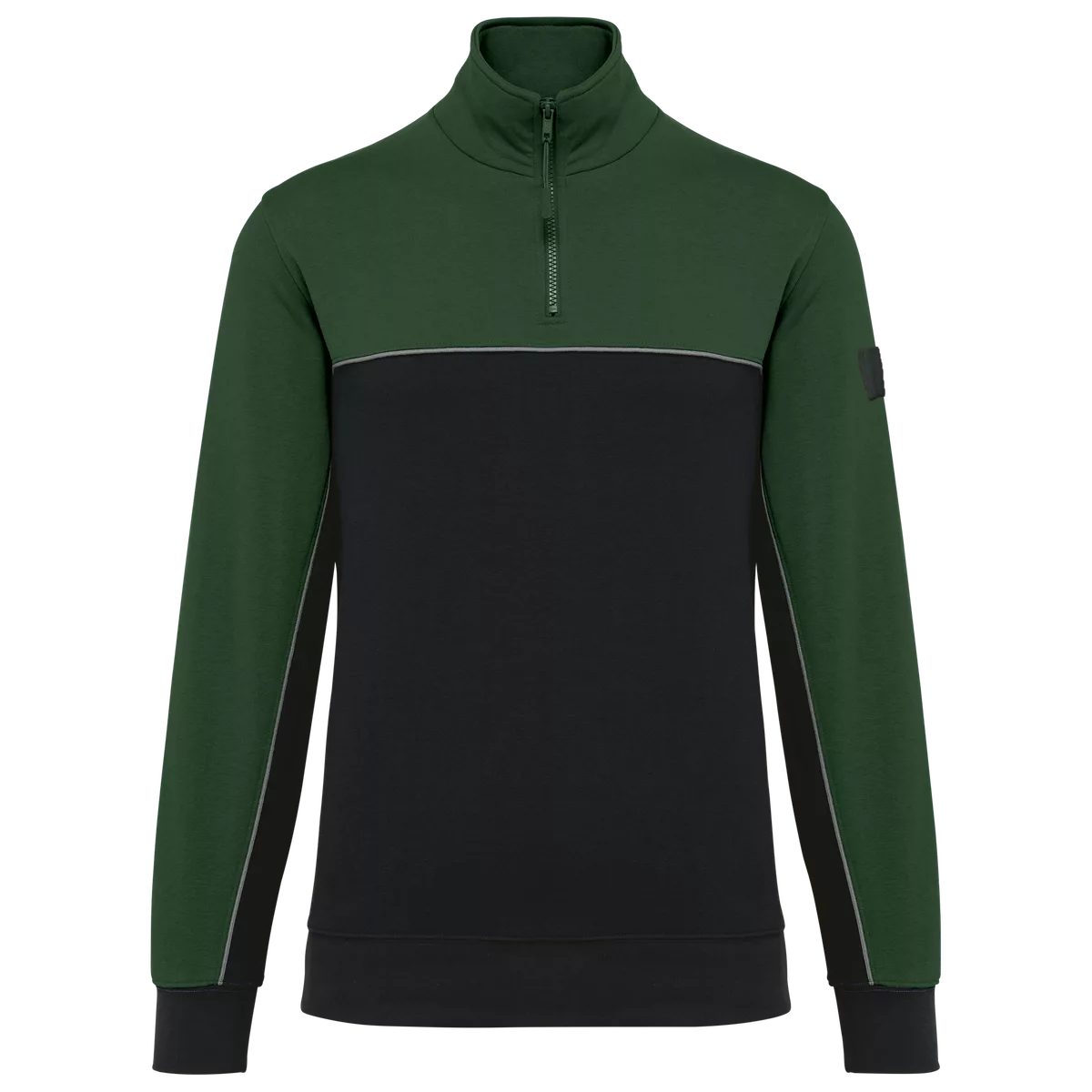 Ecologische uniseks sweater met ritskraag Black / Forest Green