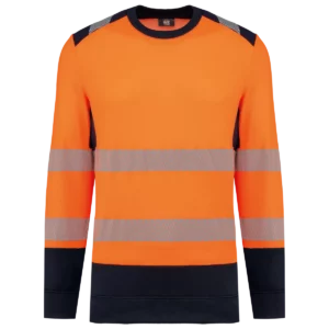 Gerecyclede veiligheidssweater ronde hals Hi Viz Orange / Navy