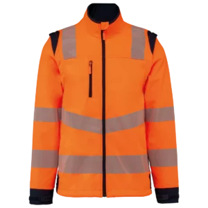 Gerecycled softshelljack met afneembare mouwen Hi Viz Orange / Navy