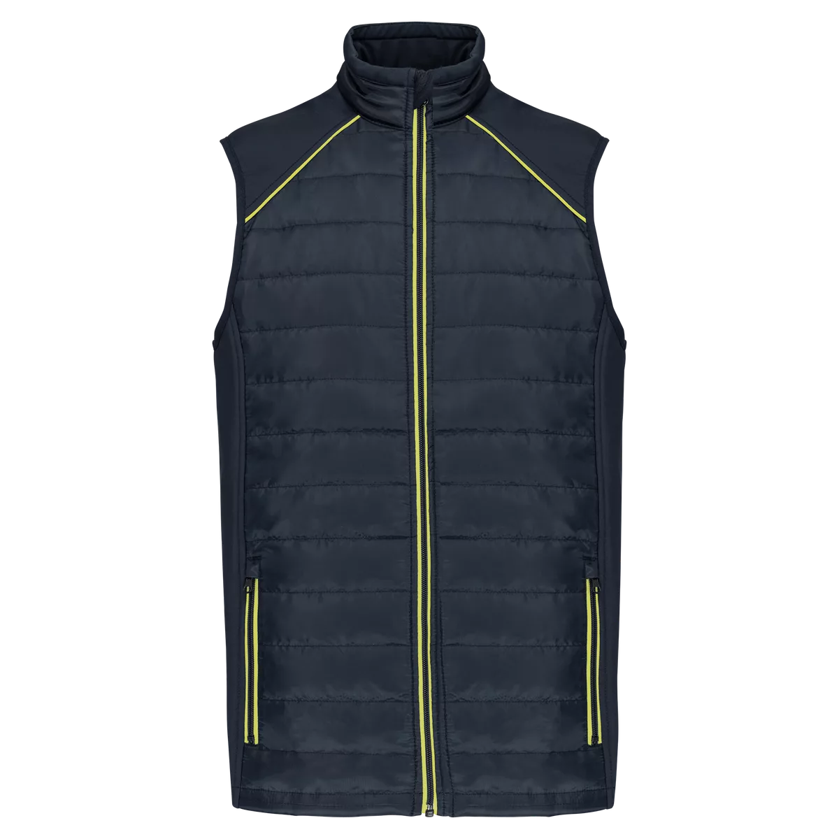 Bodywarmer Day To Day in twee stoffen Navy / Fluorescent Yellow