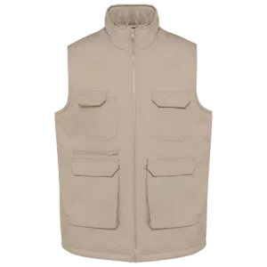 Gewatteerde uniseks bodywarmer van polykatoen multizakken Beige