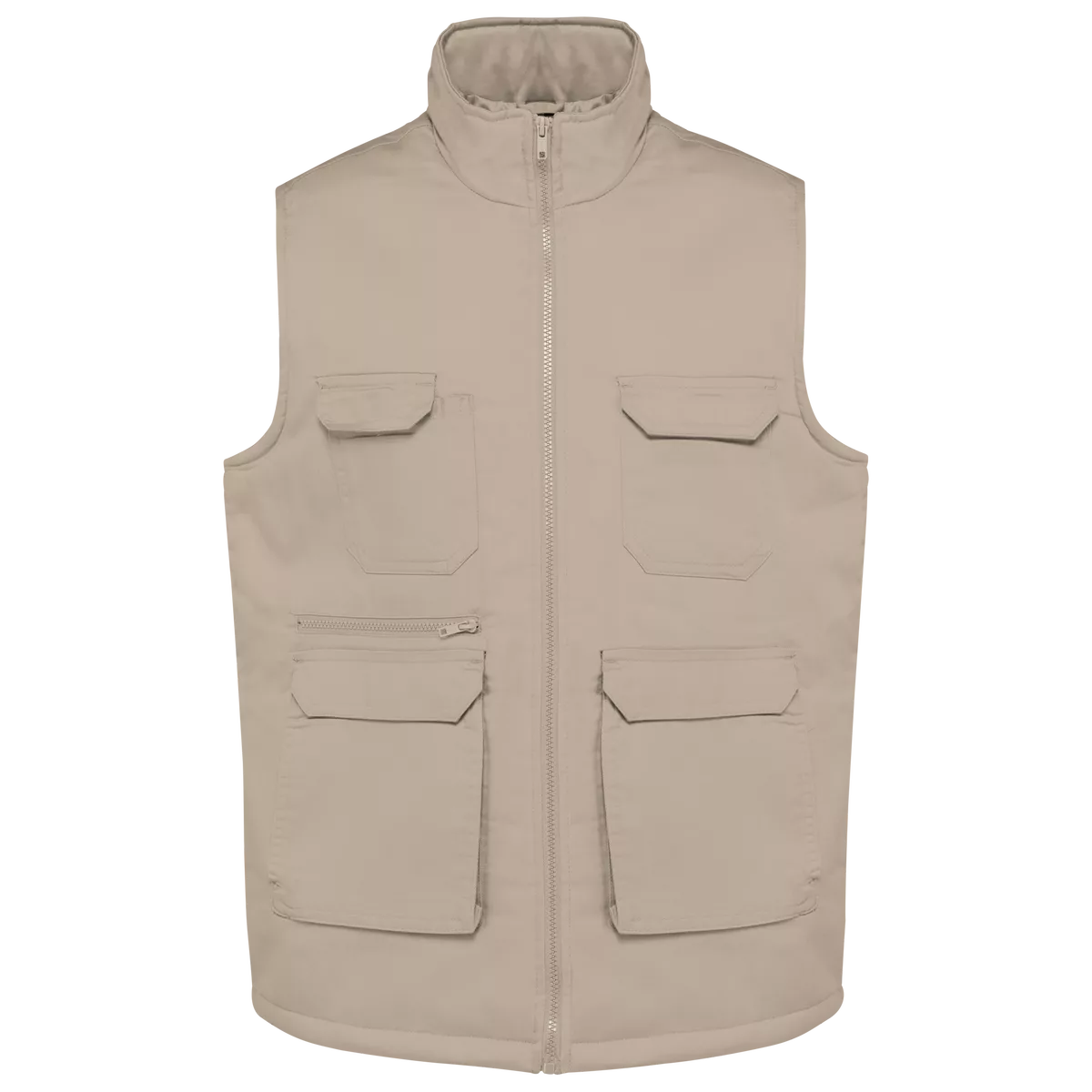 Gewatteerde uniseks bodywarmer van polykatoen multizakken Beige