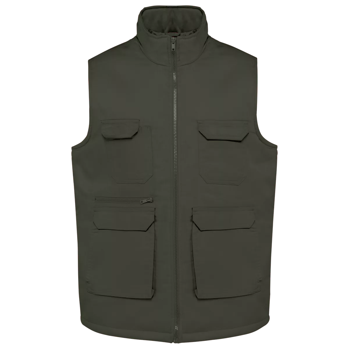 Gewatteerde uniseks bodywarmer van polykatoen multizakken Dark Khaki